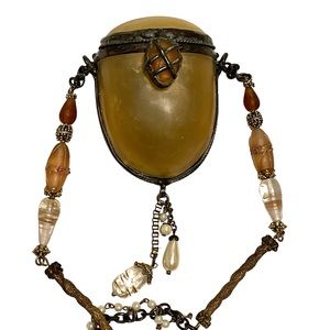 Vintage Alabaster-Colored Bejeweled Crossbody Evening Bag - Unique Wearable Art
